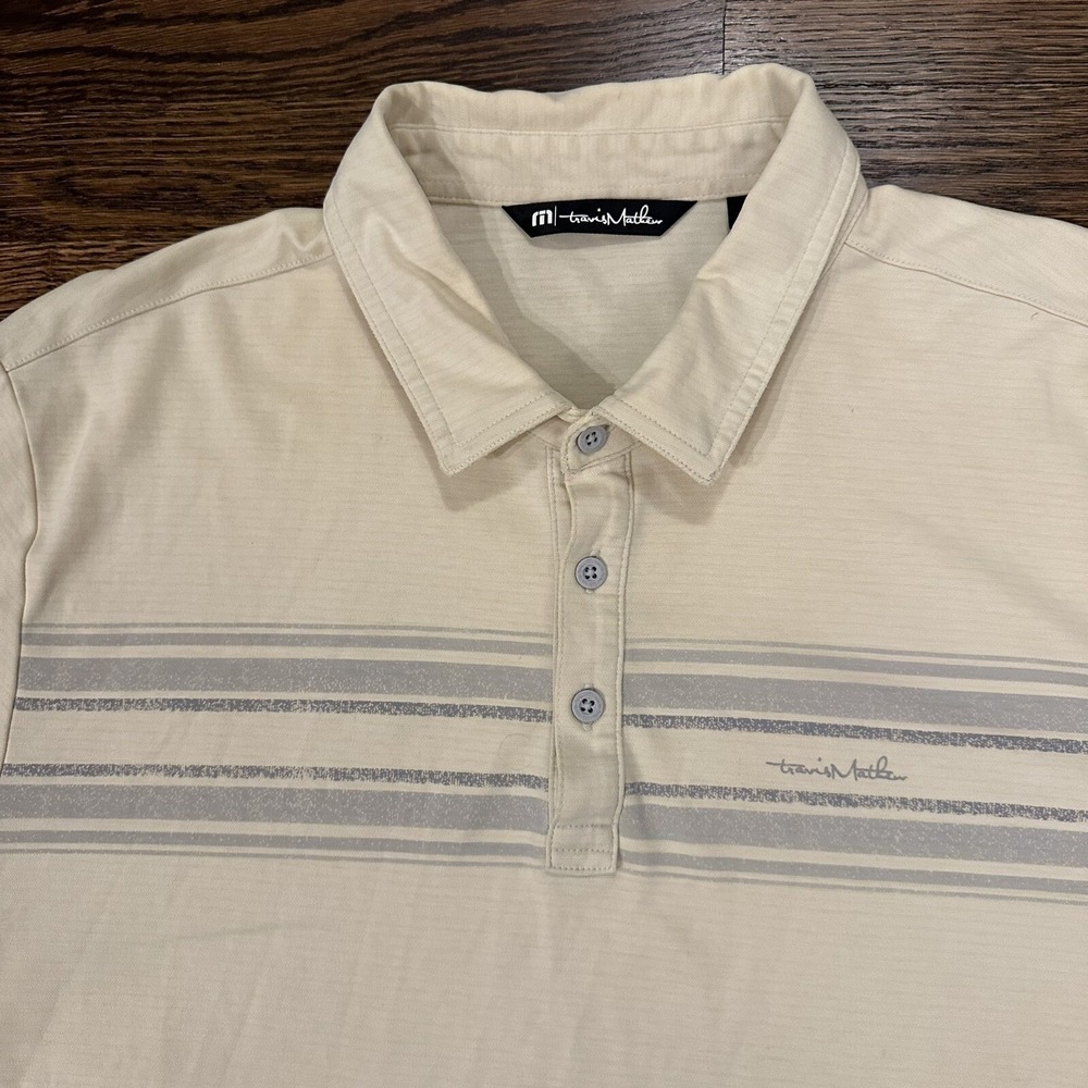 Travis Mathew Polo Shirt Mens XL Yellow Striped Pima Cotton Blend Golf